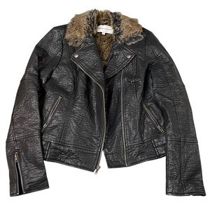 cupcakes & cashmere Dita Black Leather Moto Jacket with Fur Collar